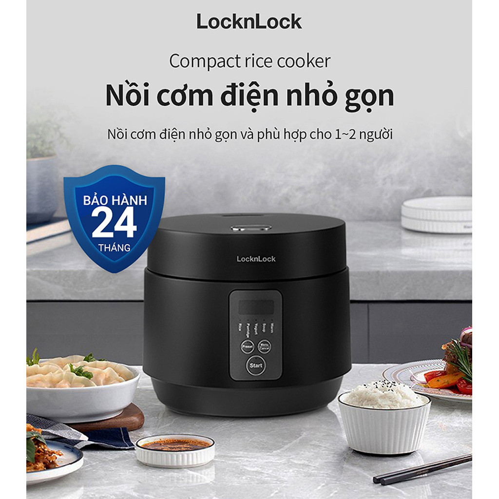 Nồi cơm điện Locknlock EJR346BLK (Giữ ấm 24h - 5 chế độ nấu - lòng nồi chống dính) 1.2 Lít - Black