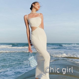 Rjqu-nữ Dài Bodycon Đầm Màu Trơn Cutout Cao Cấp Không Tay Sling Dress Mùa Hè Đeo Chéo Buộc Lưng Đầm