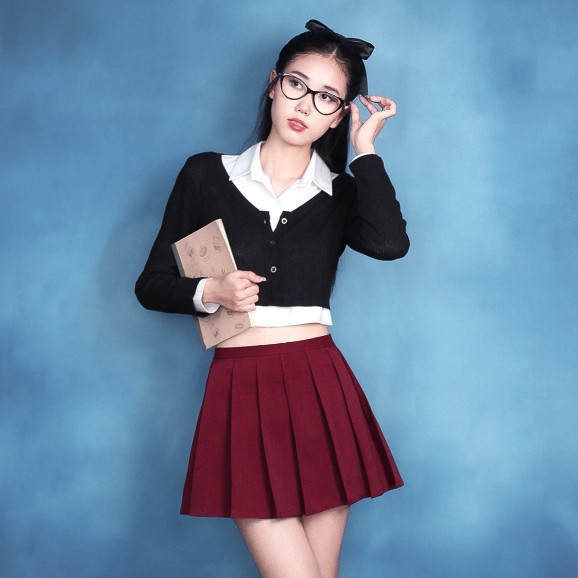 DALLA Chân váy xếp ly phom phồng basic đỏ (CVTN03) Danesse Skirt
