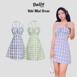 DALLA Đầm dây hở eo sọc xanh (D23)