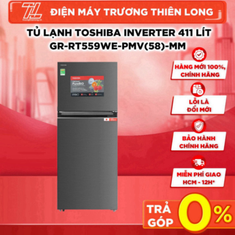 GR-RT559WE-PMV(58)-MM - MIỄN PHÍ CÔNG LẮP ĐẶT - Tủ lạnh Toshiba Inverter 411 lít - GIAO MIỄN PHÍ H