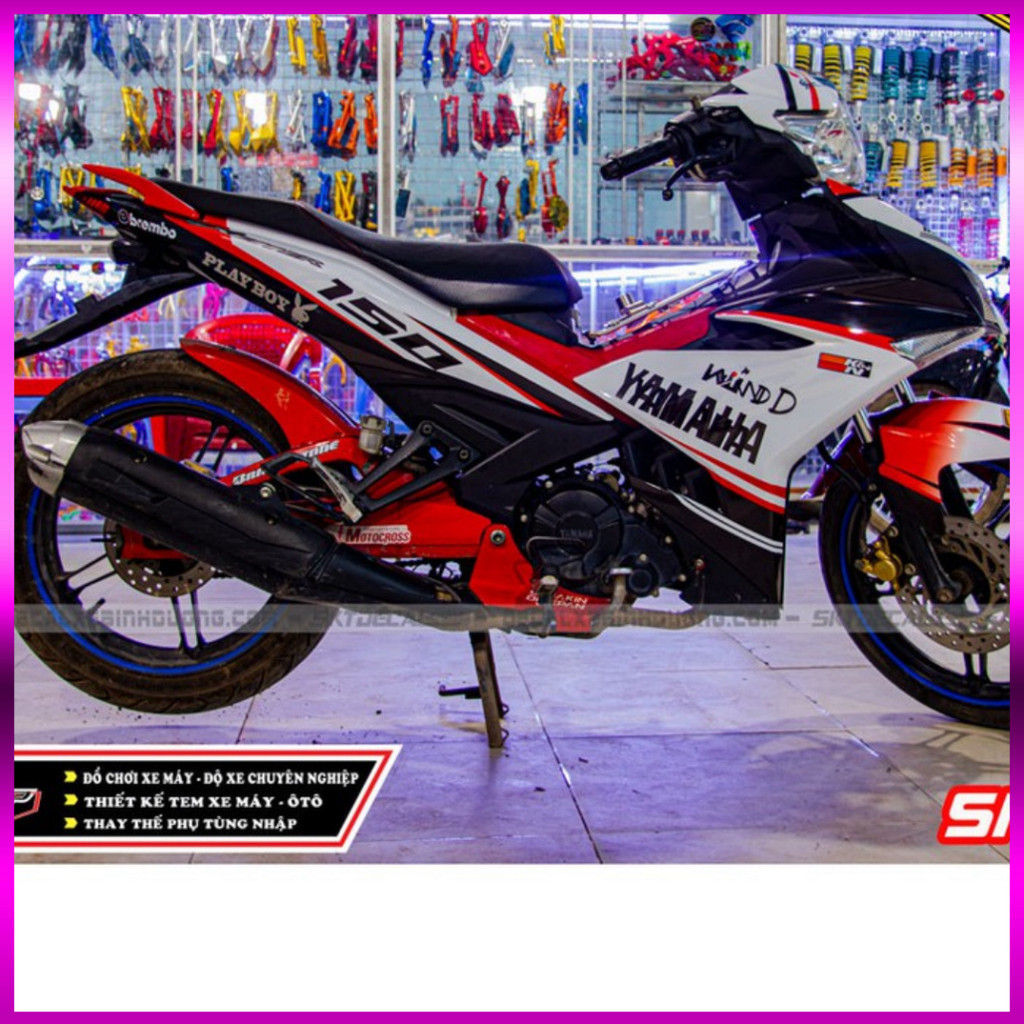 Tem Dán tem exciter 150 trắng đen đỏ Logo