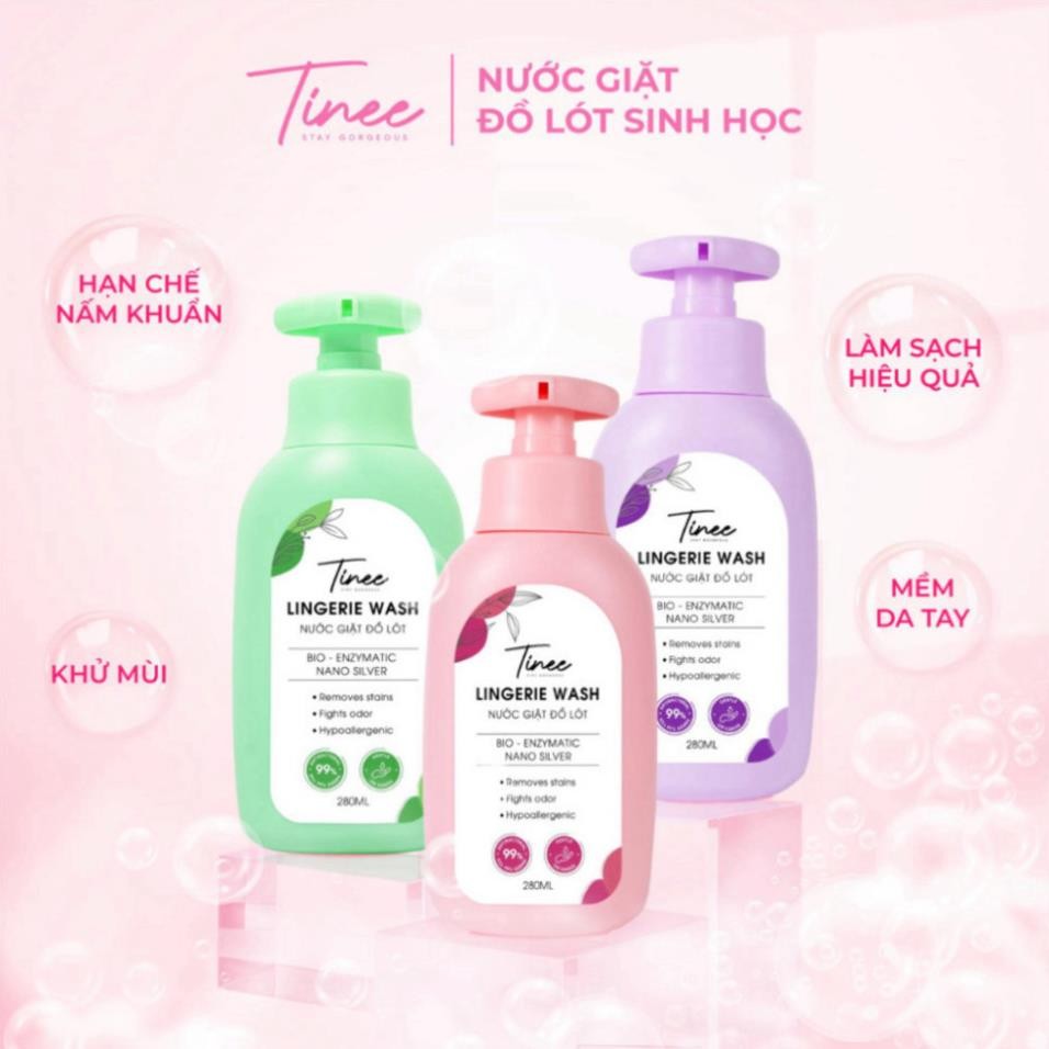 Nước Giặt Đồ Lót Sinh Học Tinee 280ml - Phiên Bản Nano Bạc Kháng Khuẩn, An Toàn Cho Da