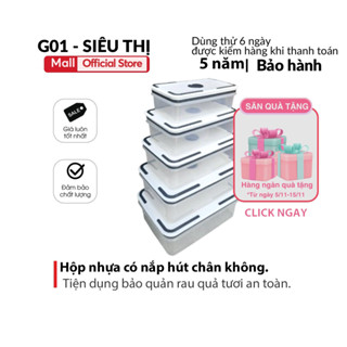 Bộ 5 hộp nhựa đựng thực phẩm có nắp hút chân không nhiều Size tiện dụng bảo quản rau củ tươi an toàn