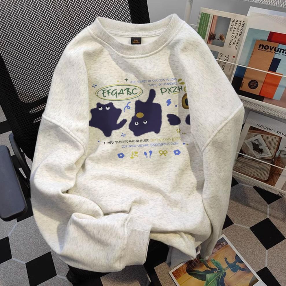 Áo sweater nữ xám cổ tròn form rộng hàn quốc áo nỉ dài tay mùa đông local brand MÈO THAN UT