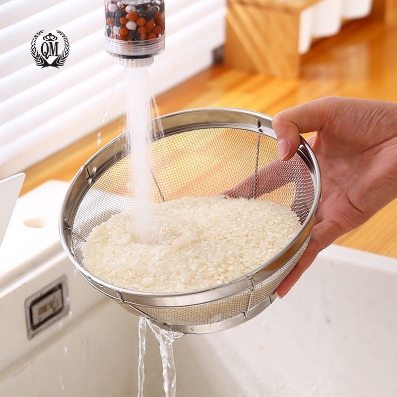 Rổ rá vo gạo Inox, rổ rá có đai, mắt lưới 2mm đựng rửa rau củ quả, đựng đồ chiên rán