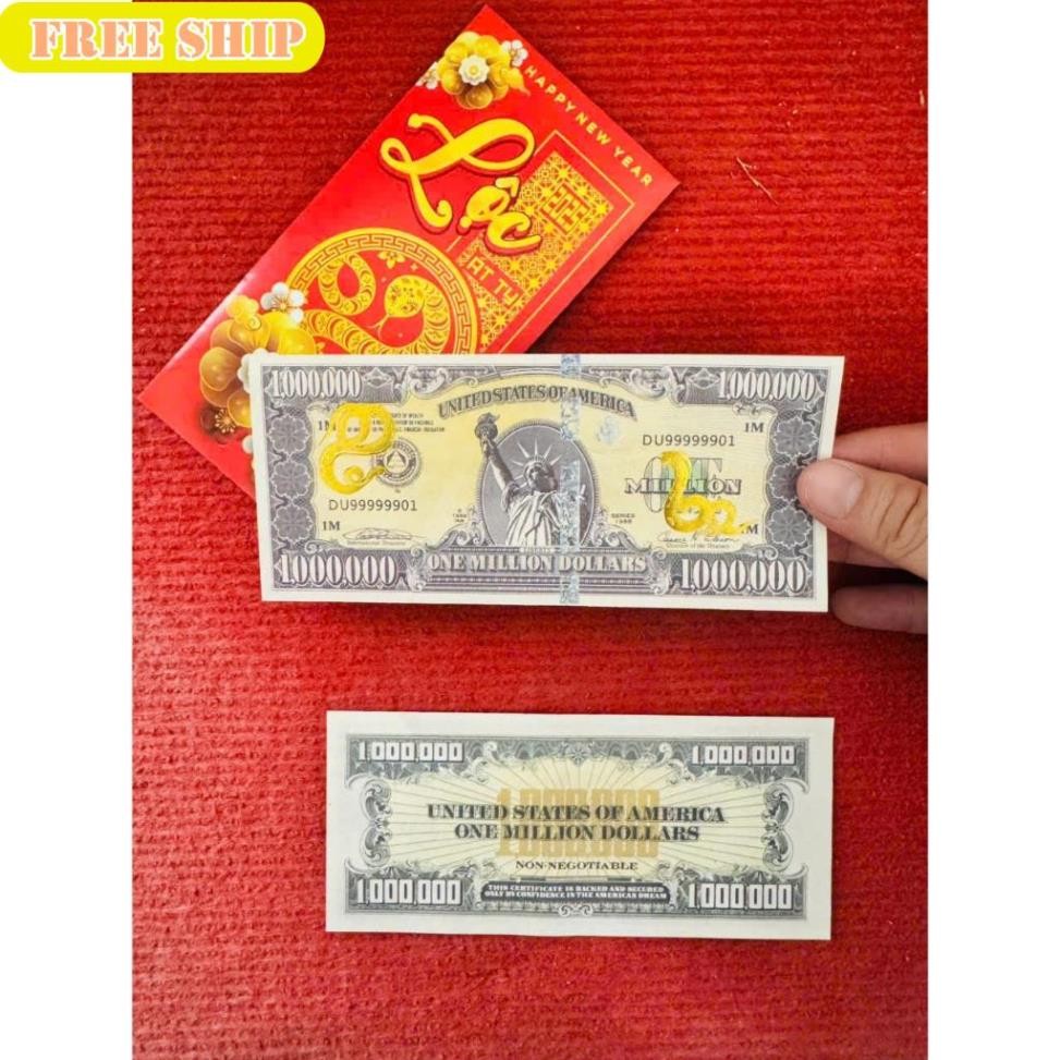 Lì xì tết 2025 Combo 2 tờ Tiền Hình Con rắn 1 Triệu USD lưu niệm 2025 tặng bao đỏ may mắn 2025 KBNLT