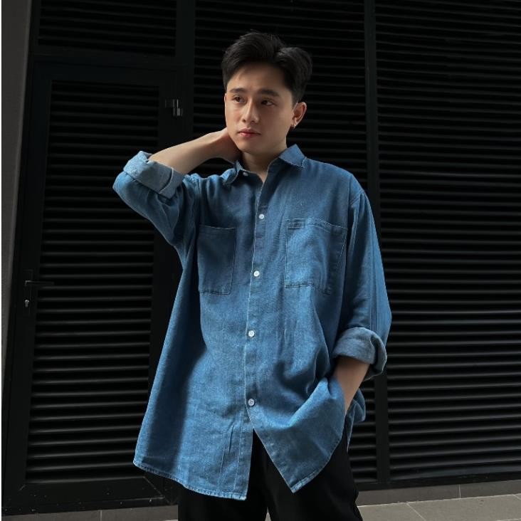 Áo sơ mi dài tay demin jean Taiduc shop áo sơ mi nam tay dài chất jean from rộng Taiduc shop unisex