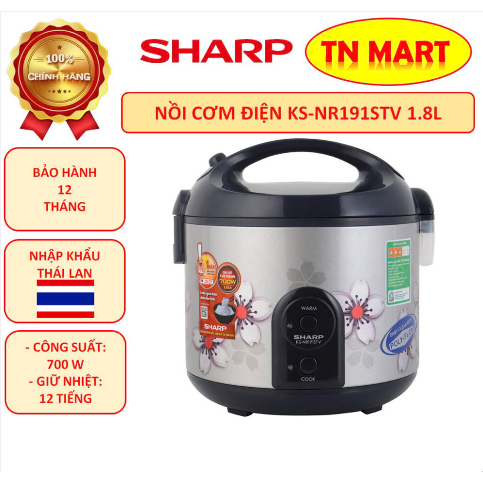 Nồi cơm điện Sharp KS-NR191STV và KS-NR181STV 1.8 lít, nhập Thái Lan, chính hãng, bảo hành 12 tháng
