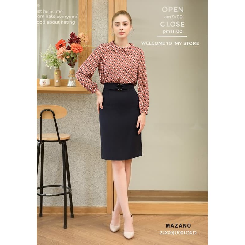 Chân váy Juyp vải Tuytxi len màu xanh tím than  phối mặt đai trang trí nữ Mazano