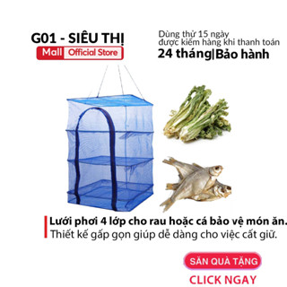 Lồng lưới phơi khô thực phẩm phơi cá chống côn trùng treo 4 tầng để phơi cá khô có thể xếp gọn