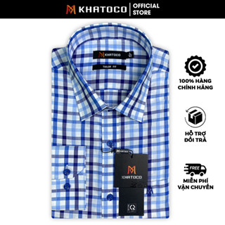 Sơ Mi Caro Tay Dài Màu Trắng - Xanh Dương, Form Tailor Fit Chống Nhăn, Lai Bầu - Áo Nam Khatoco