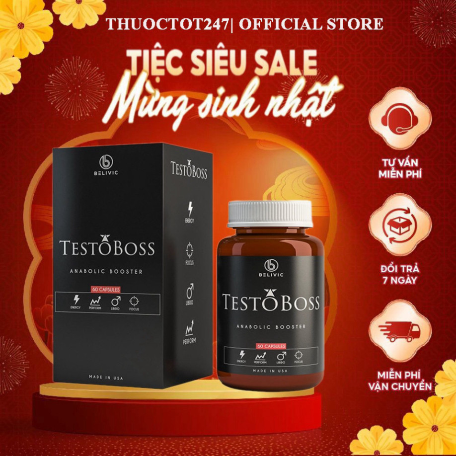 Viên uống TESTOBOSS Mỹ - Bộ 3 Tinh hàu, Cỏ sừng dê, LJ200 Tăng cường sinh lý nam (60 viên)