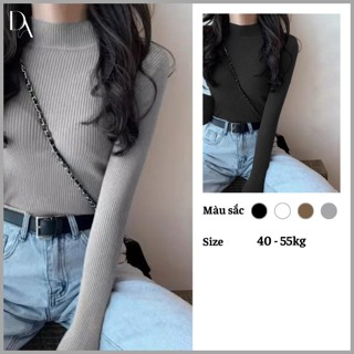  Áo len nữ cổ lọ dài tay giữ nhiệt 3cm 5cm đen trắng vải thun gân tăm mặc thu đông 