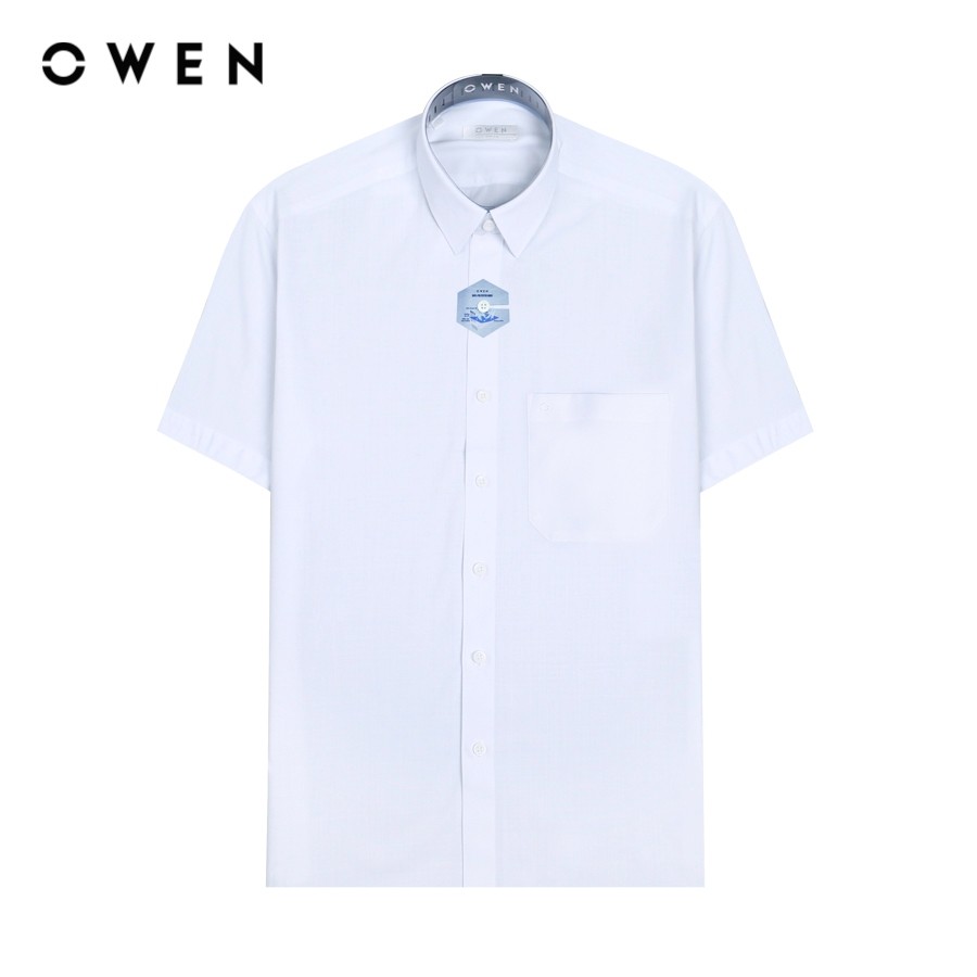 OWEN - Áo sơ mi ngắn tay Body Fit AB240303NT màu Trắng chất liệu Polyester Nano