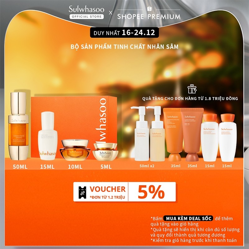 Bộ Sản Phẩm Tinh Chất Nhân Sâm Phục Hồi Da 50ml (4 món)