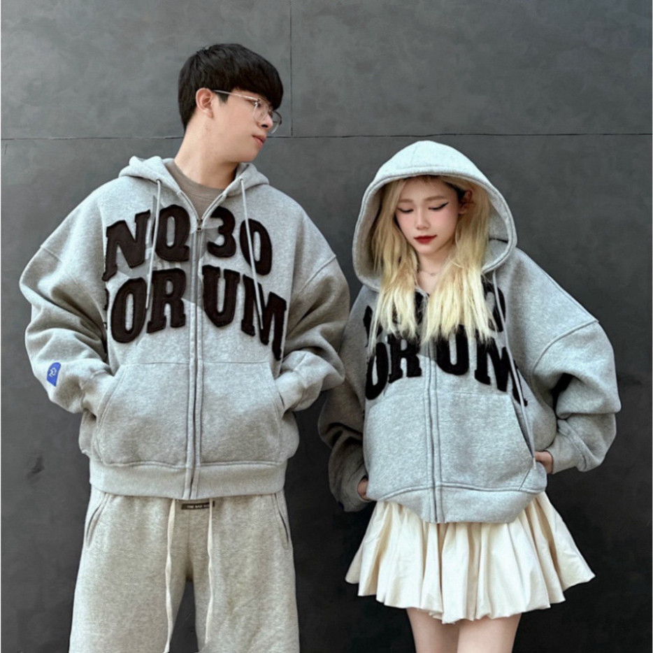 Áo Khoác Hoodie Zip Nỉ Bông Form Boxy NQ30 FORUM Thêu Đắp Vải Unisex Nam Nữ