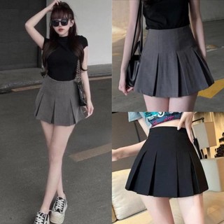  Chân Váy Xếp Ly Ngắn To Kiểu Dáng Xòe Cạp Cao Màu Đen - Xám Có Quần Trong Bản Ly To Ôm Eo Lên From Xinh 