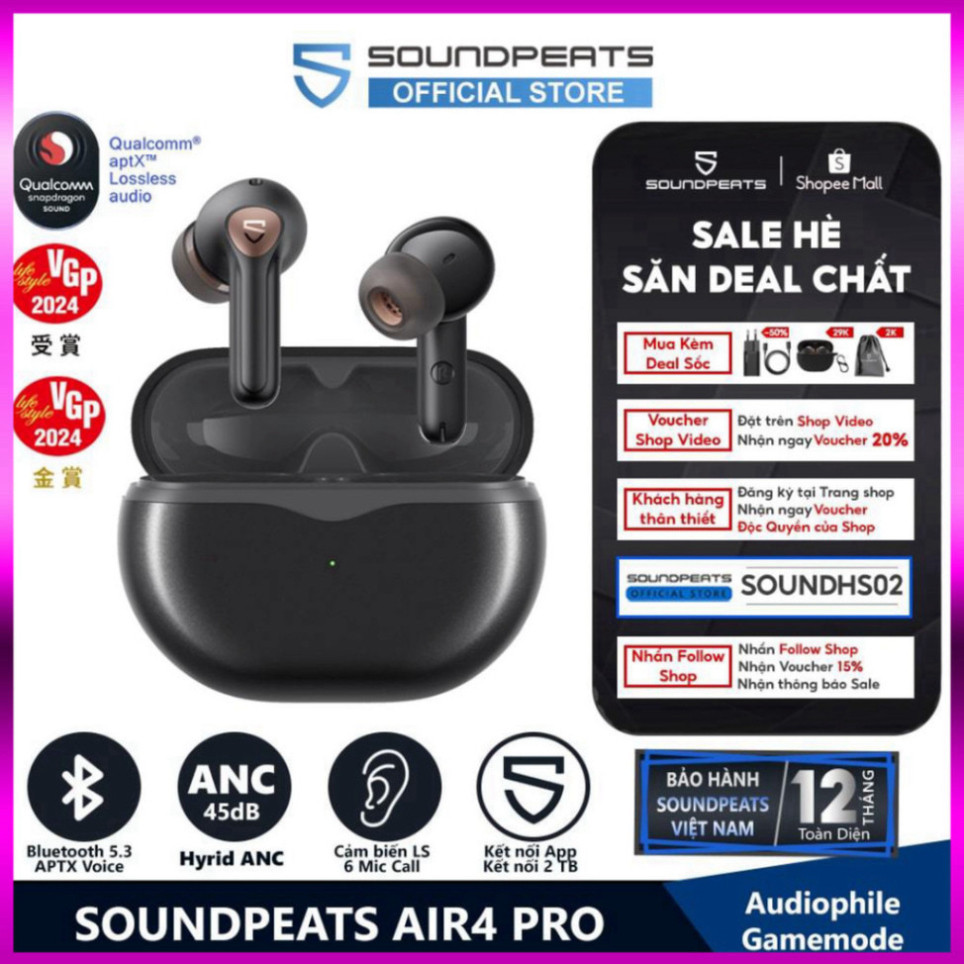 (TL) (SALE) Tai nghe True Wireless SoundPEATS Air4 Pro | APTX Lossless | APTX Voice 6Mic | Bluetooth 5.3 sale xả lỗ flas