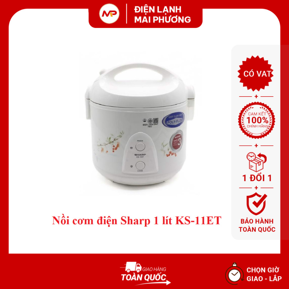 Nồi cơm điện Sharp KS-11ET dung tích 1.0 lít - Hàng chính hãng (Bảo hành 12 tháng)