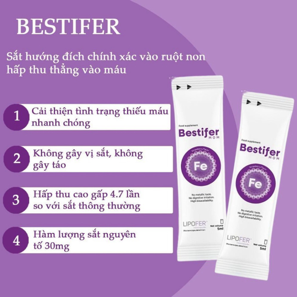 Sắt Bầu Bestifer Mom Hộp 24 Gói, Sắt Nước Cho Phụ Nữ Mang Thai Và Cho Con Bú Không Tanh