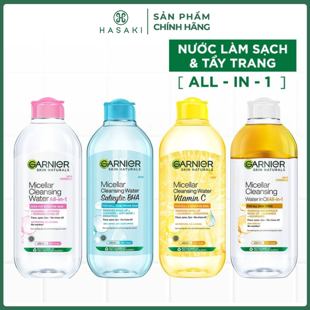 [Mega 15H - 19H] [Mua 1 Tặng 2 - Quà Giới Hạn] Nước Tẩy Trang Garnier Làm Sạch Sâu Dịu Nhẹ Cho Mọi Loại Da 400Ml Hasaki