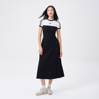 CARA Đầm thun dài cá tính Loona cổ tròn tay ngắn phối sọc trắng đen