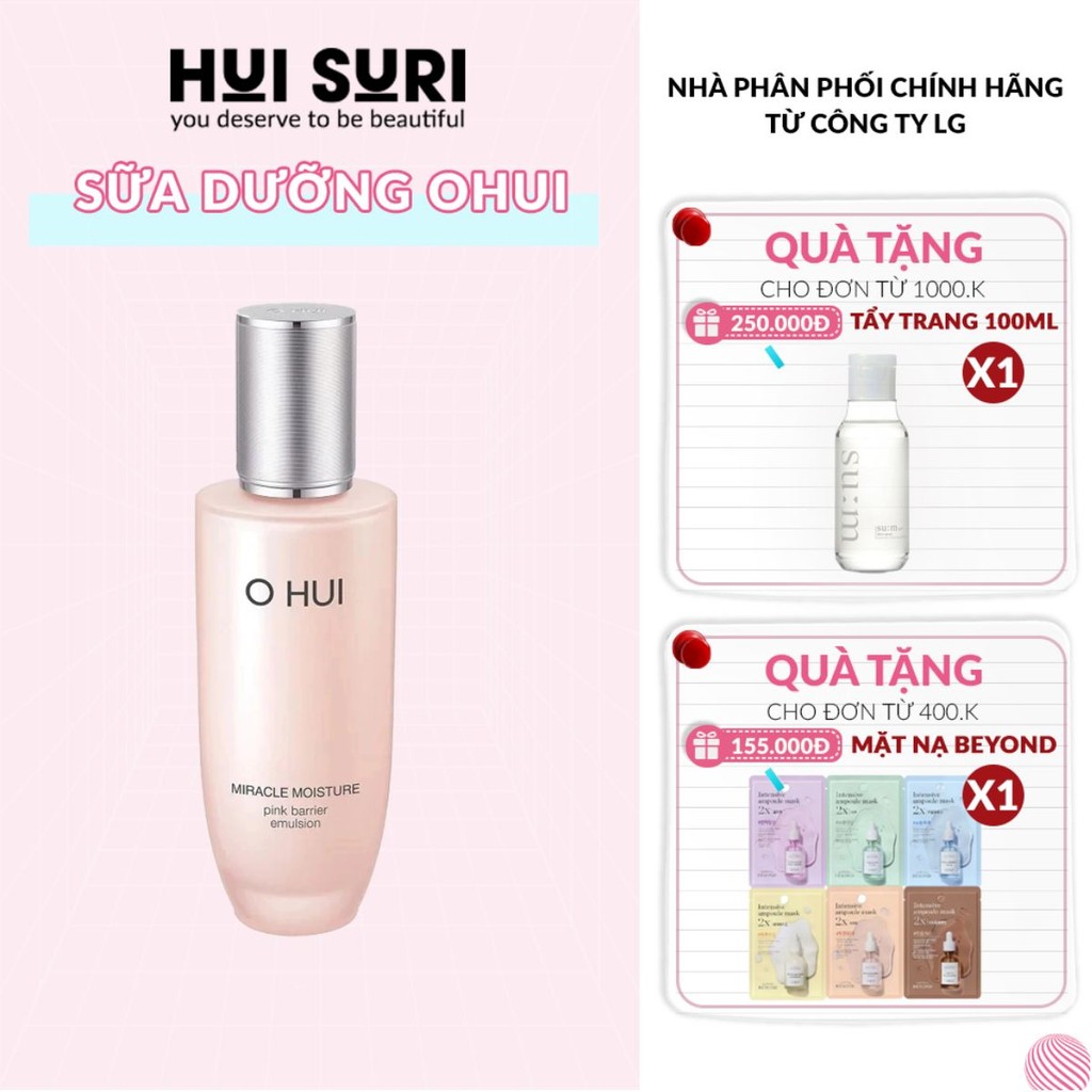 Sữa Dưỡng OHUI Miracle Moisture Pink Barrier Emulsion 130ml (Tách set ) - Huisuri