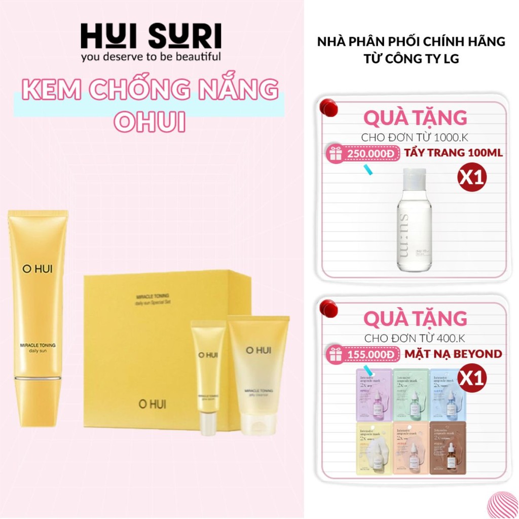 Kem chống nắng ohui chống lão hoá giúp sáng da phù hợp mọi loại da OHUI MIRACLE TONING DAILY SUN 50M