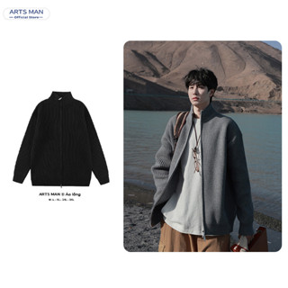 Artsman áo khoác len có khoá kéo dệt kim mẫu thu đông rộng rãi chất lượng cao Unisex Local Brand