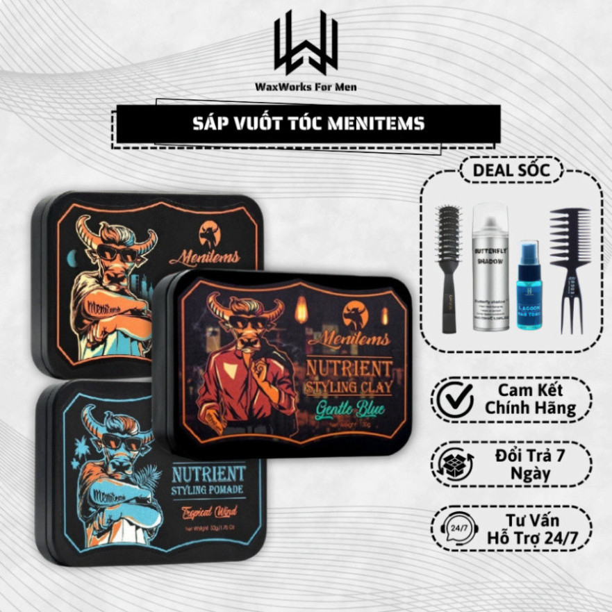 Sáp Vuốt Tóc Menitems Pomade - Giữ Nếp Tóc Tự Nhiên Lên Đến 10 Giờ, Hương Nước Hoa Tropical Wind