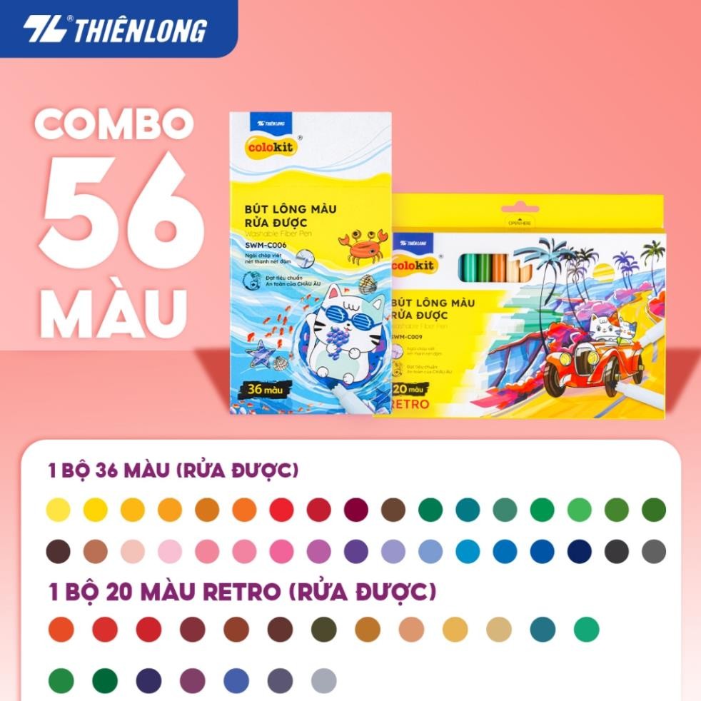Combo 20/40/56/60/76/96 Bút lông màu Fiber Pen Thiên Long Colokit cao cấp, dễ dàng rửa sạch