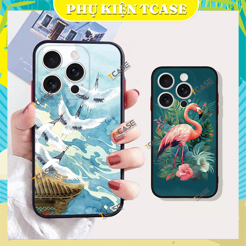 Ốp lưng Iphone 16, 16 Plus, 16 Pro, 16 ProMax in hình Hồng hạc - Tcase