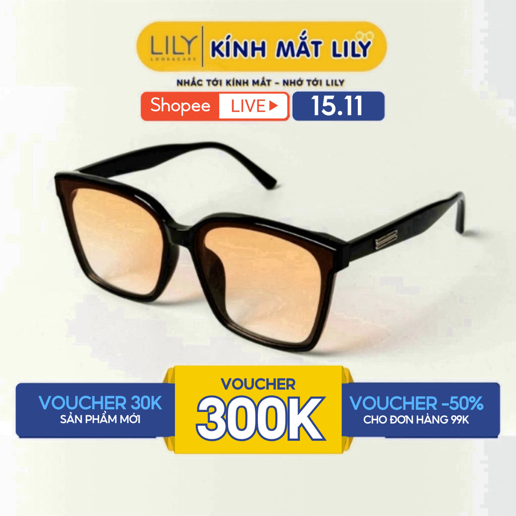 Kính mát vuông nam nữ LILYEYEWEAR chất liệu nhựa cứng cáp chắc chắn CHỐNG TIA UV400 kiểu dáng thời trang KC23390