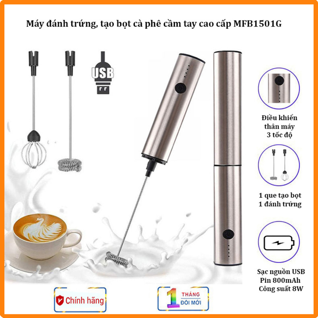 Máy đánh trứng, tạo bọt cà phê cầm tay cao cấp  Tích hợp 3 tốc độ mã MFB1501G - BẢO HÀNH 3 THÁNG [CH