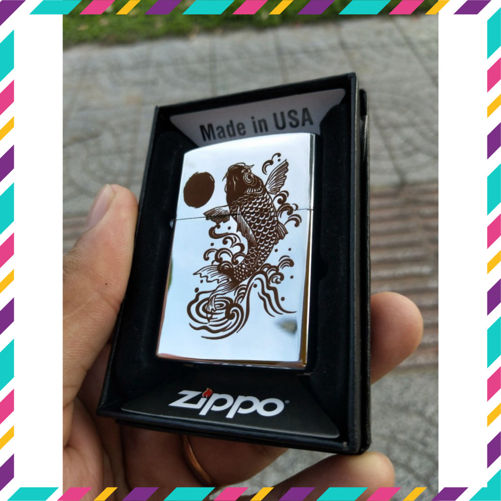 Vỏ Zippo giá cả tương đối rẻ -  Vỏ Zippo Khắc Laze cá gáy Vượt Vũ Môn