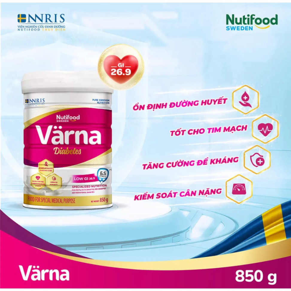 Sữa Bột Nutifood Varna Diabetes lon 850g Hàng quét mã Tích Điểm