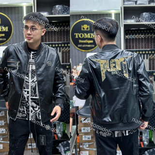 NEW ARRIVAL Áo Khoác Da Philipp Plein 2 Lớp Áo Khoác Bomber Jacket Da Philip Plein Siêu Cấp Chất Chơi Boy Phố