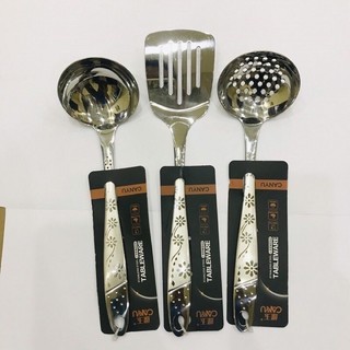 Muôi, vá, xẻng xào, xẻng lật inox 304, cán hoa cao cấp