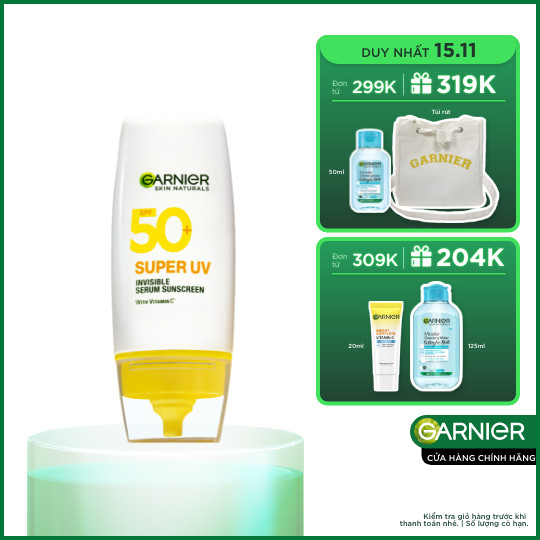 Serum chống nắng mỏng nhẹ bảo vệ tối ưu SPF 50+ | PA++++Garnier Skin Naturals Super UV Invisible Serum Sunscreen 30ML