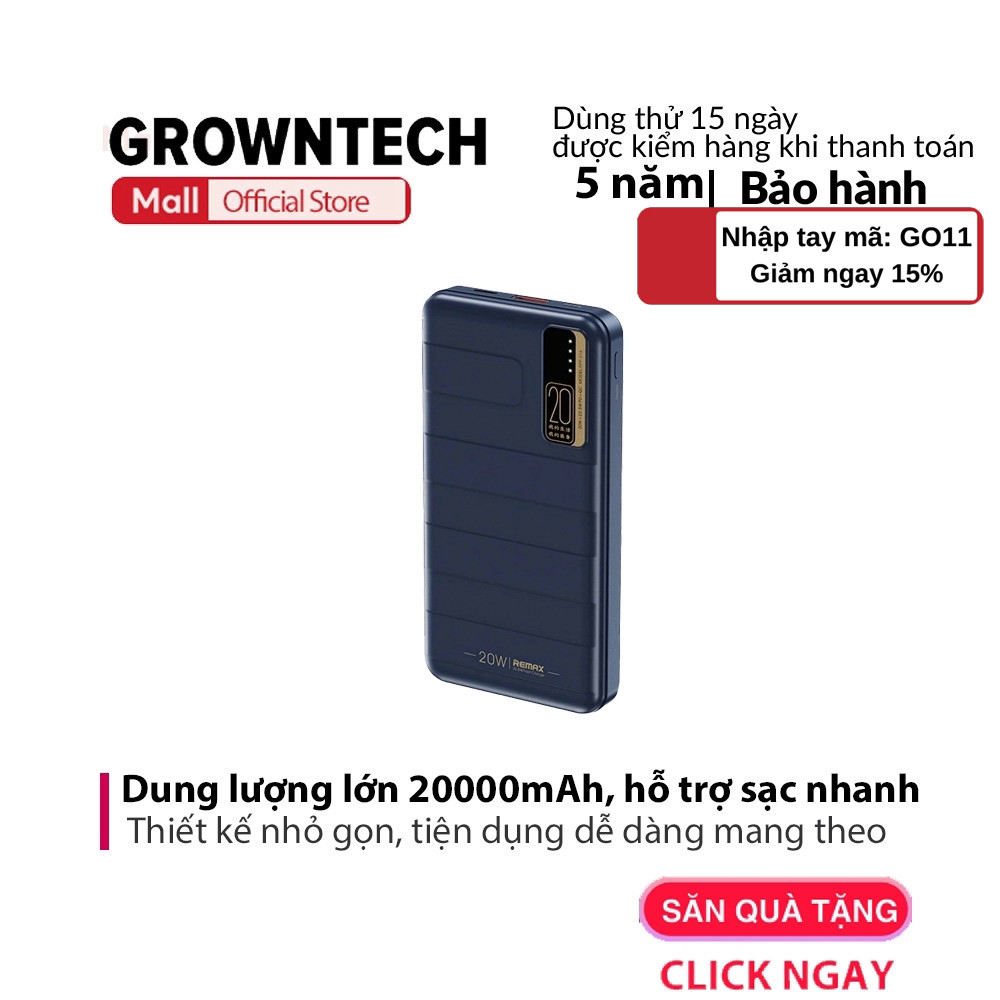 Pin sạc dự phòng chính hãng Remax RPP 316 20000mAh sạc nhanh Thương hiệu Growntech