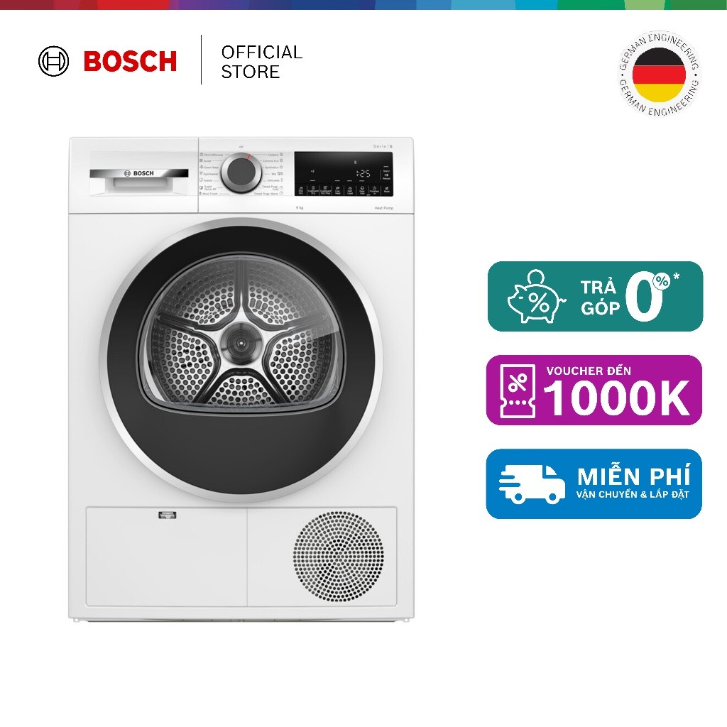25.03 - 27.03 | Voucher Shopee lên đến 3tr | Máy sấy bơm nhiệt 9Kg Bosch WQG24200SG - Series 6 - Hàng chính hãng