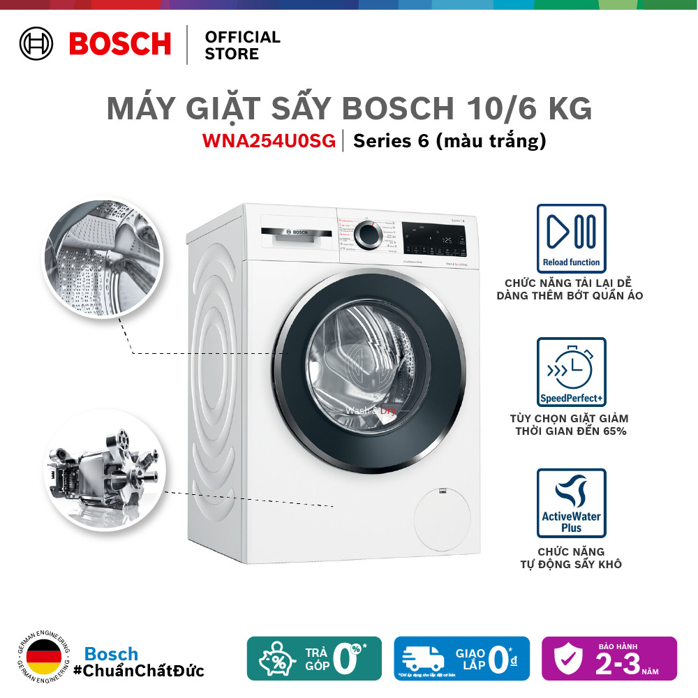 15.07 - 19.07 | Voucher Shopee lên đến 3tr | Máy giặt sấy Bosch 10/6Kg WNA254U0SG - Series 6 - Hàng 
