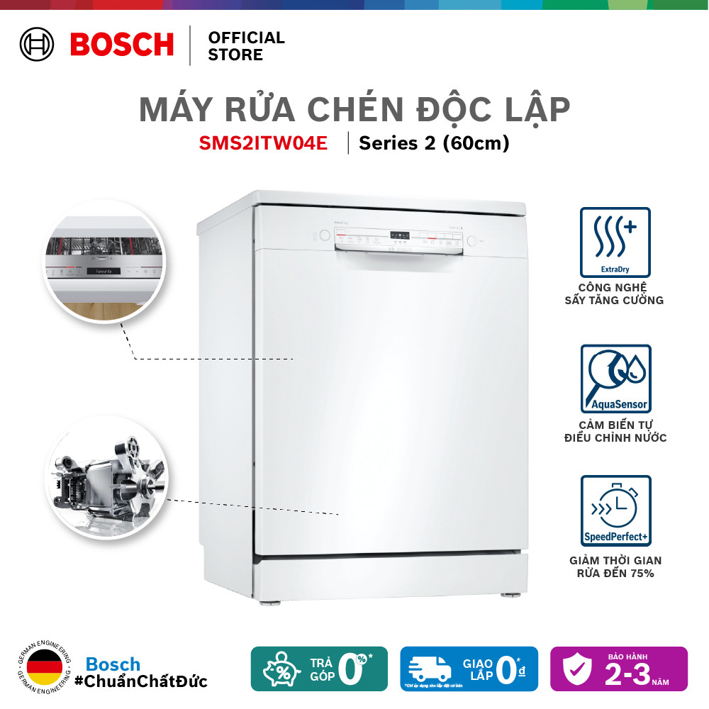  Máy Rửa Chén Độc Lập 12 bộ Bosch SMS2ITW04E-Series 2  60cm - Hàng chính hãng 