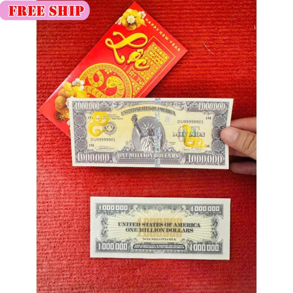 [SGDGS]  Lì xì tết 2025 Combo 2 tờ Tiền Hình Con rắn 1 Triệu USD lưu niệm 2025 tặng bao đỏ may mắn 2