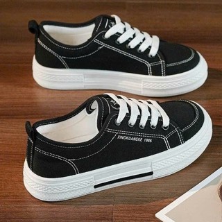 Giày thể thao nữ vải nâng đế 3cm đi học dây buộc girl phố kiểu dáng basic đế cao su êm chân thời trang-giày dép 97