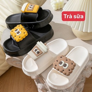 Dép bánh mì nữ quai ngang girl phố đi mưa du lịch tắm biển nâng đế 5cm sticker trà sữa học sinh giá rẻ 1k-giày dép 97