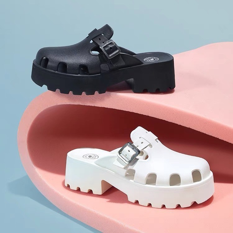 Dép bánh mì nữ giày sục nâng đế cao 5cm có quai cài kiểu thời trang đi mưa cross chất liệu eva nhẹ bịt mũi-giày dép 97