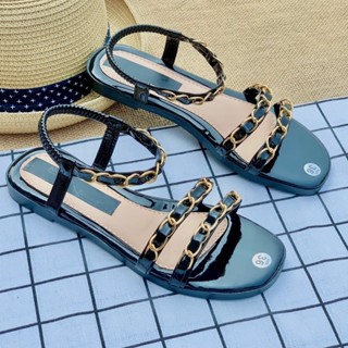 Dép sandal nữ quai hậu học sinh đi học kiểu 2 quai ngang dây xích chéo đế bệt thấp chun sinh viên-giày dép 97