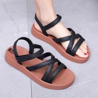 Dép sandal nữ quai hậu học sinh nhiều dây đế thấp 2cm quai dán girl phố đi mưa chống trơn-giày dép 555